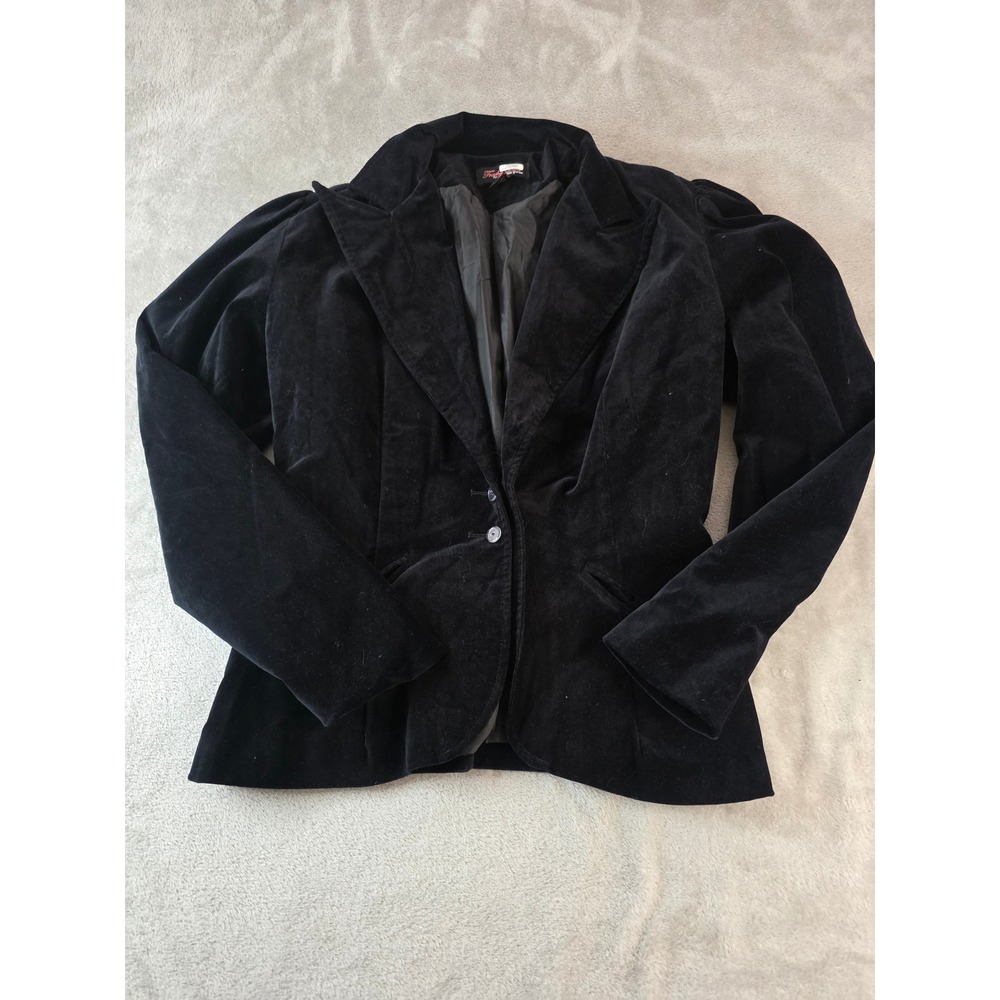 Trashy Diva Blazer Womens Size 10 Black Velvet Puff Shoulder Candice Gwinn